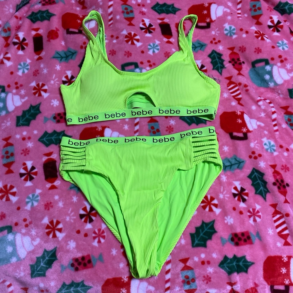 Bebe neon green bikini set